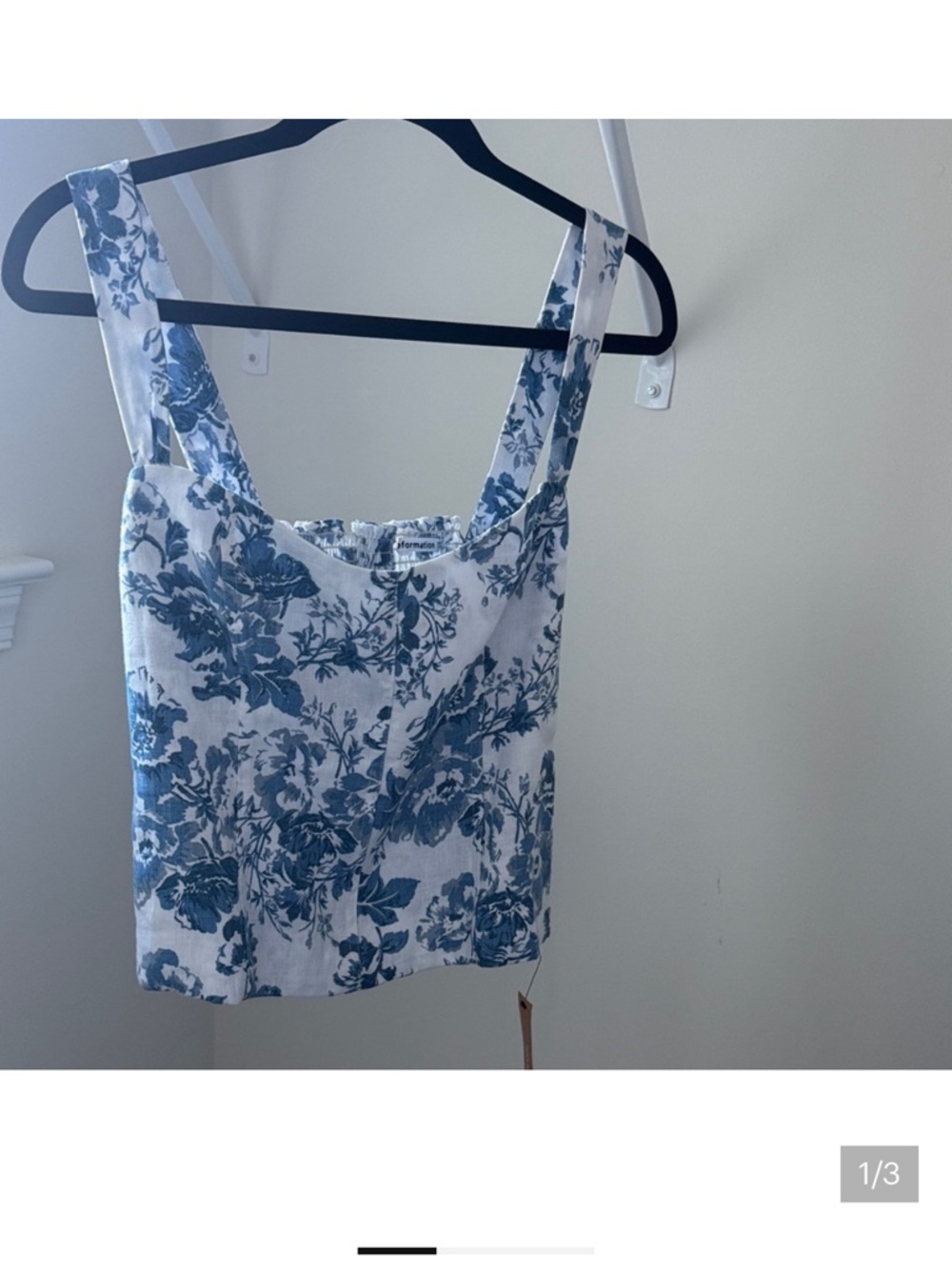 Floral Square-Neck Tank Top in Blue and White